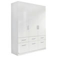 DREHTÜRENSCHRANK  in Weiß, Weiß Hochglanz  - Weiß Hochglanz/Alufarben, Design, Holzwerkstoff/Kunststoff (136/197/54cm) - Carryhome