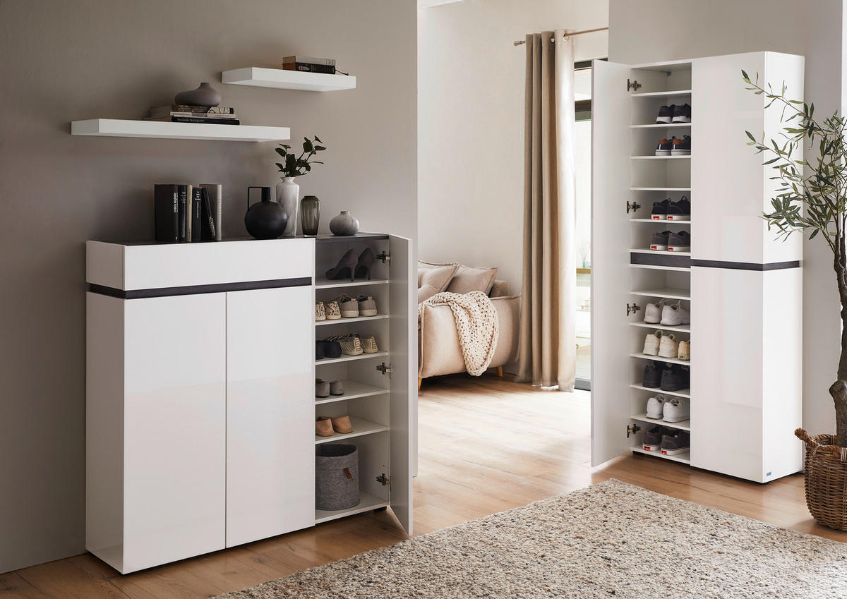 SKRINKA NA TOPÁNKY, antracitová, biela, 120/115/34 cm - čierna/biela, Design, kompozitné drevo/plast (120/115/34cm) - Voleo