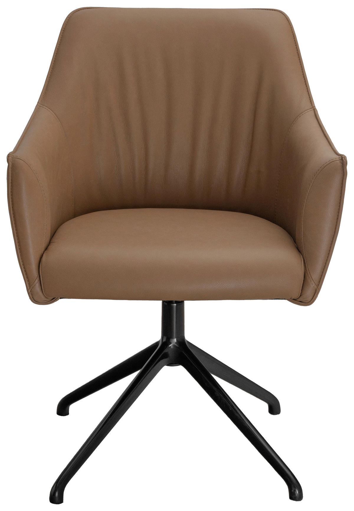 ARMLEHNSTUHL  Sitzfläche 360° drehbar, inklusive Armlehnen, automatische Rückholfunktion  Echtleder  Schwarz, Taupe  - Taupe/Schwarz, Design, Leder/Metall (62/86/61cm) - Dieter Knoll