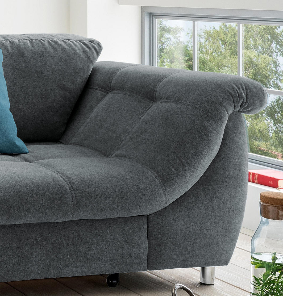 SAROKKANAPÉ textil antracit, kék  - krómszínű/kék, Design, műanyag/textil (190/250cm) - Livetastic