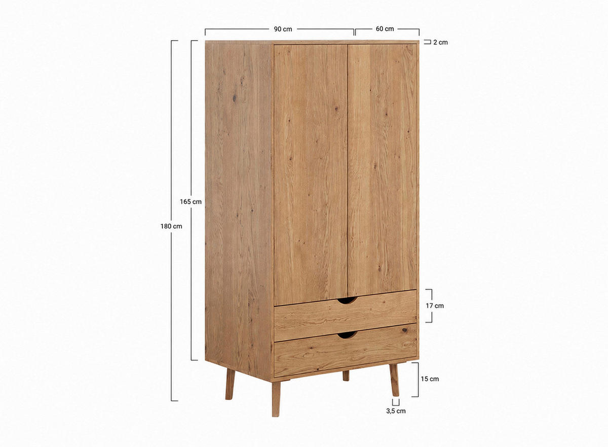 SKRIŇA S OTOČNÝMI DVERAMI, dub, farba duba, 90/180/60 cm - farba duba, Modern, drevo (90/180/60cm) - Livetastic
