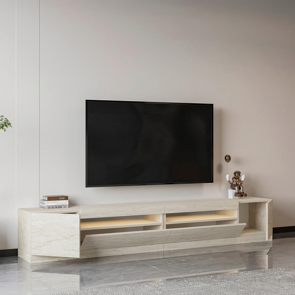 TV-BÄNK  36,8/40,2/240 cm 2 låda(or) stående, belysning  - cremefärgad, Design, trämaterial (36,8/40,2/240cm) - Livetastic