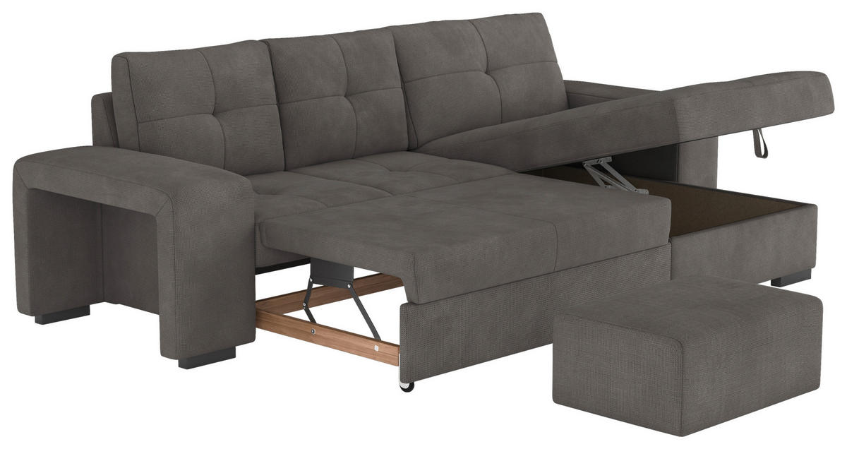 ECKSCHLAFSOFA in Mikrofaser Dunkelgrau  - Dunkelgrau/Schwarz, Modern, Kunststoff/Textil (268/156cm) - MID.YOU