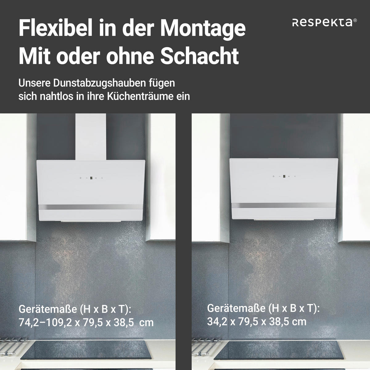 DUNSTABZUGSHAUBE CH24080WM  - Weiß, Trend, Glas/Metall (79,5/74,2-109,2/38,5cm) - Respekta
