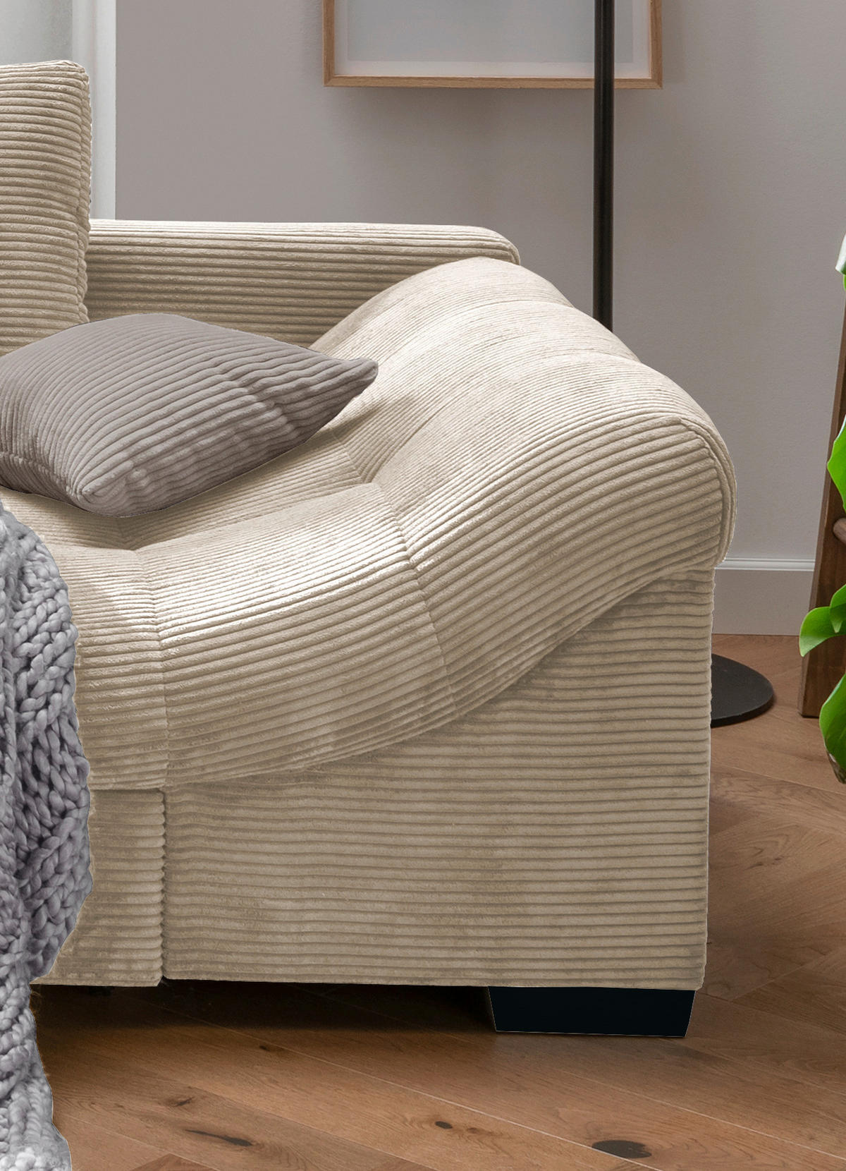 ECKSOFA in Cord Beige  - Beige/Schwarz, Design, Holz/Textil (202/298cm) - MID.YOU