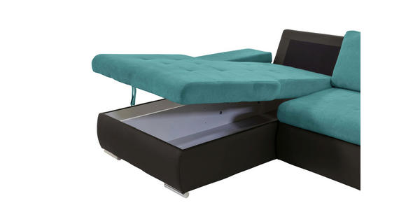 ECKSOFA in Flachgewebe Schwarz, Türkis 175/271 cm - Türkis/Schwarz, Design, Kunststoff/Textil (175/271cm) - Xora