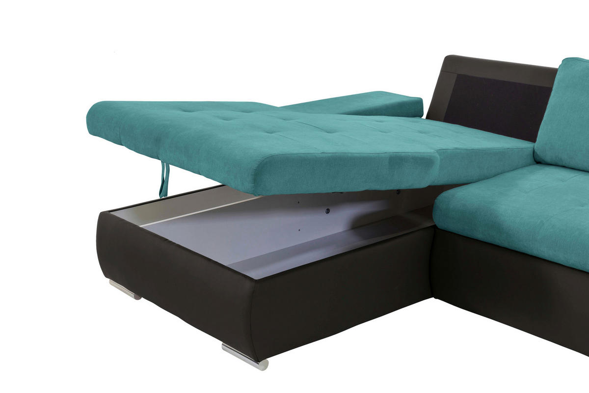 ECKSOFA in Flachgewebe Schwarz, Türkis  - Türkis/Schwarz, Design, Kunststoff/Textil (175/271cm) - MID.YOU