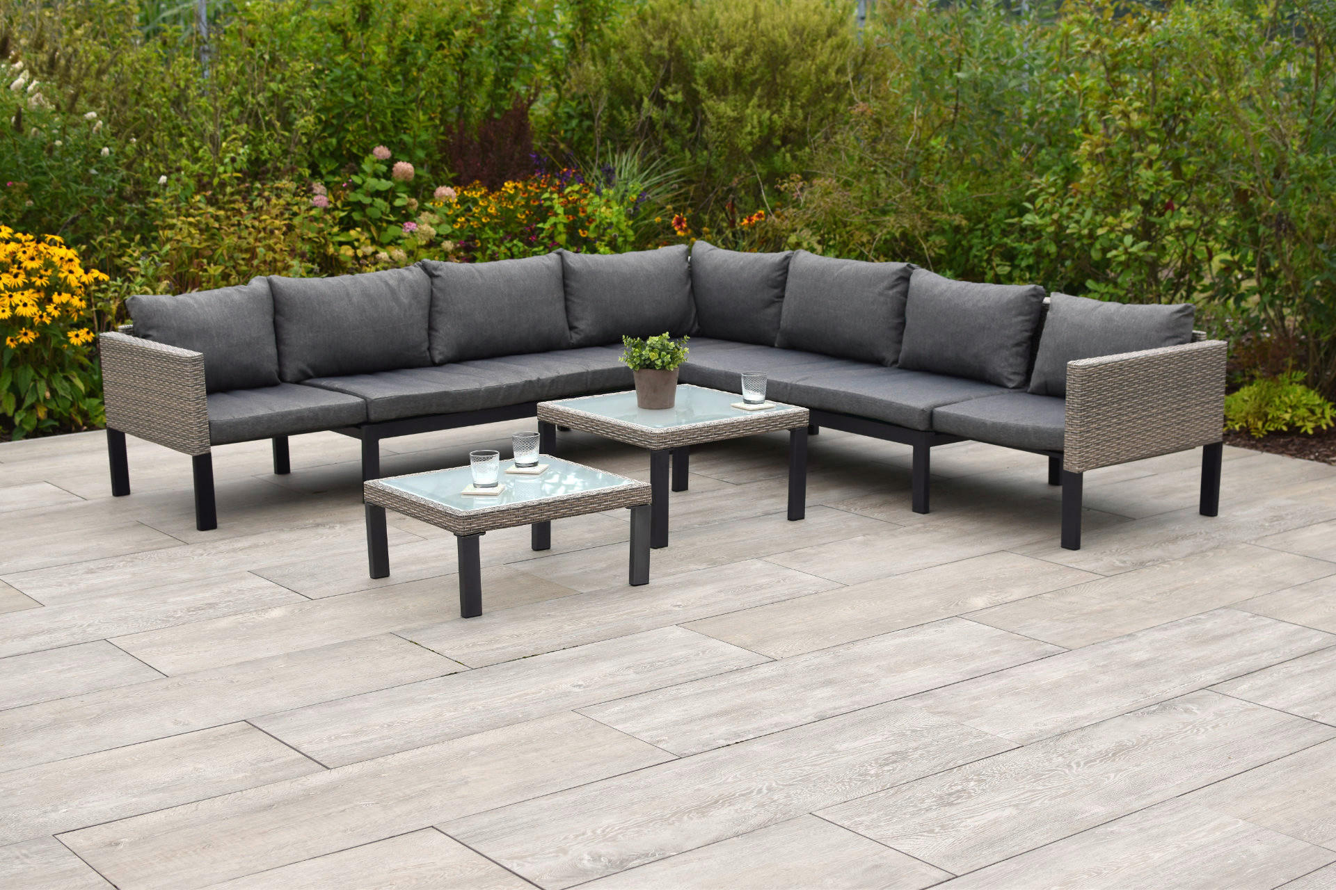 LOUNGEGARNITUR 200/200 cm Aluminium  - Beige, MODERN, Glas/Kunststoff (200/200cm) - Gardenson