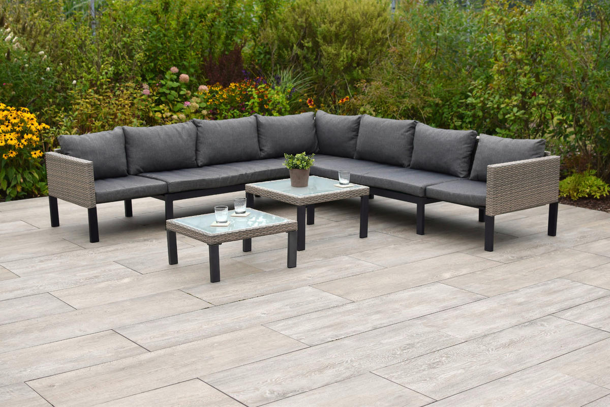 LOUNGEGARNITUR  200/200 cm  Aluminium  - Beige, MODERN, Glas/Kunststoff (200/200cm) - Gardenson