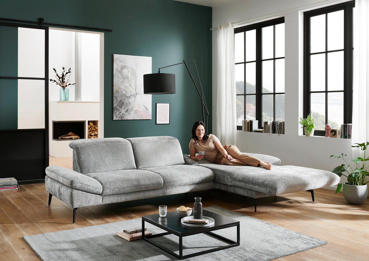 ECKSOFA in Chenille Grau  - Schwarz/Grau, Design, Textil/Metall (188/319cm) - Beldomo System