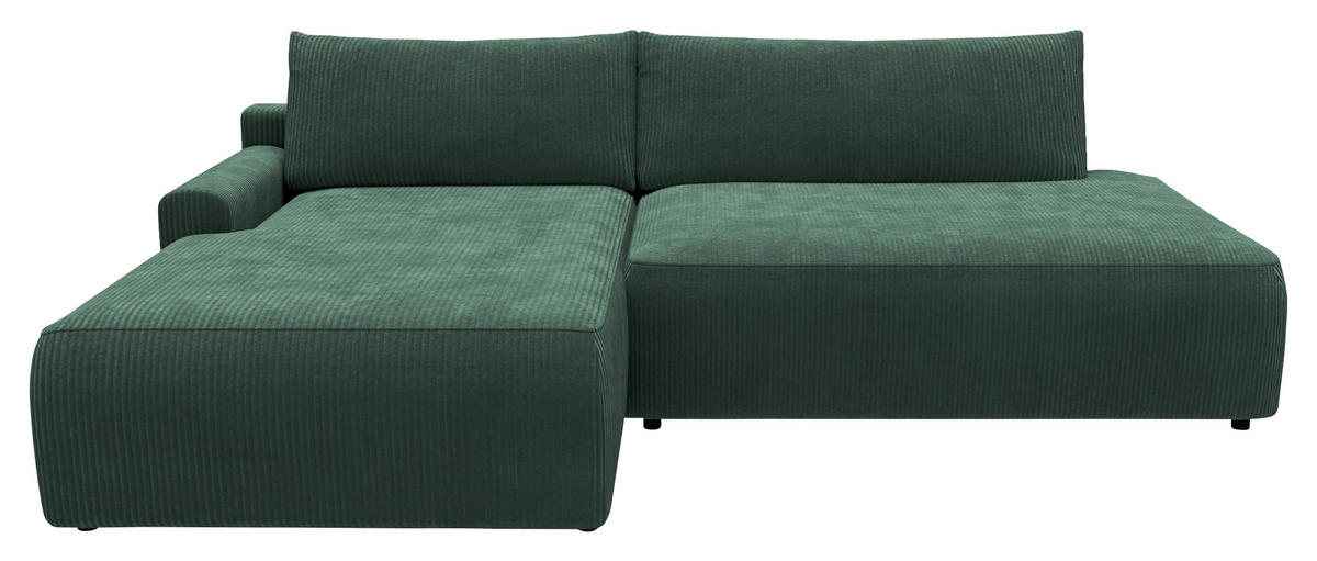 ECKSCHLAFSOFA in Cord Dunkelgrün  - Dunkelgrün/Schwarz, Modern, Kunststoff/Textil (167/253cm) - Trendmanufaktur