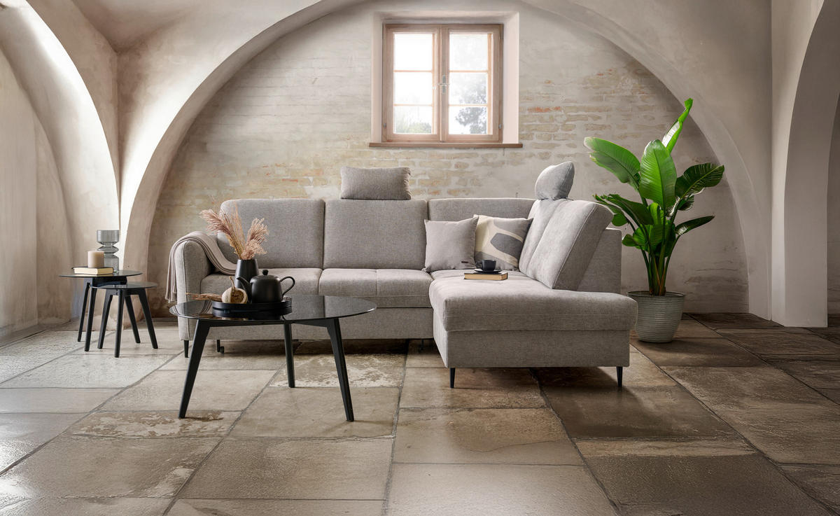 KUTNA GARNITURA tekstil  siva   - siva/crna, Moderno, tekstil/drvo (241/184cm) - Hom`in