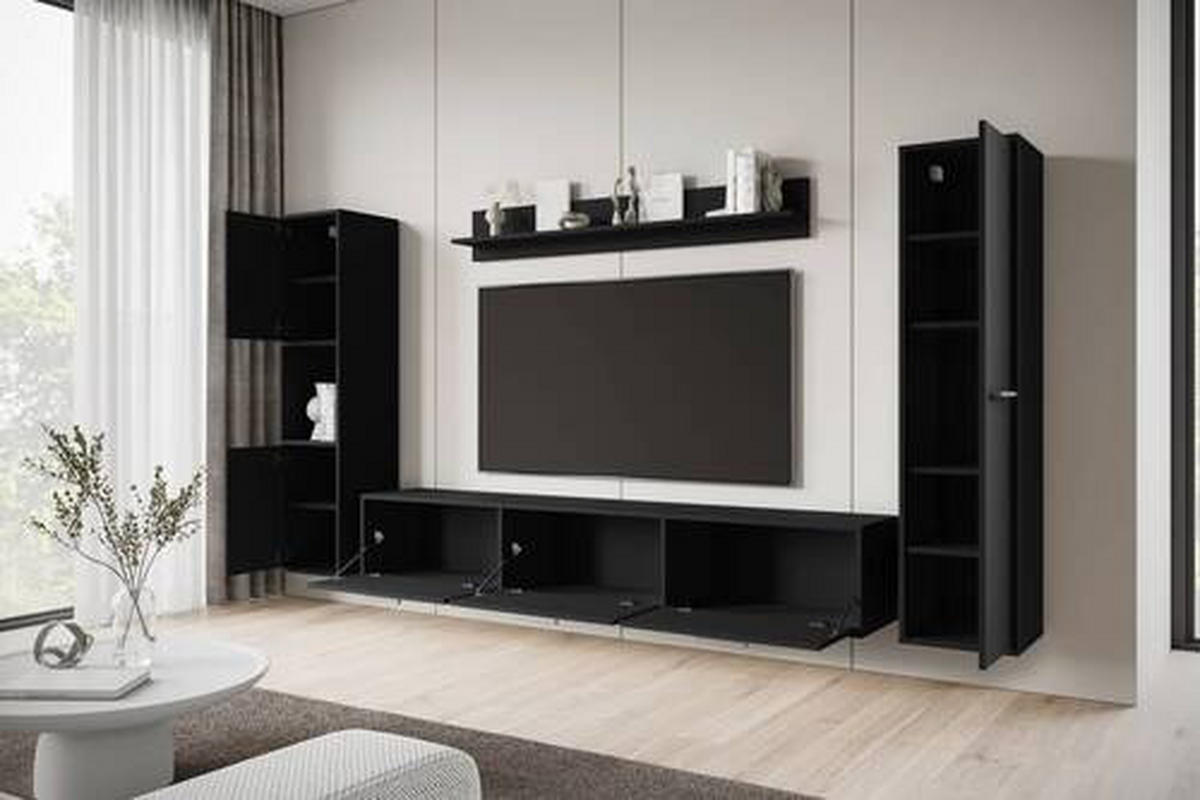 WOHNWAND 4-teilig  in Schwarz 240/130/31 cm  - Schwarz, Basics, Holzwerkstoff/Kunststoff (240/130/31cm) - MID.YOU