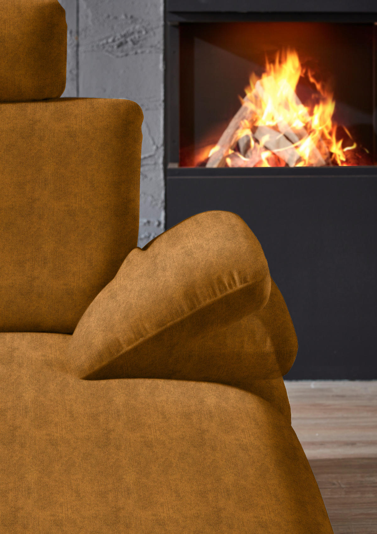 WOHNLANDSCHAFT in Velours Cognac  - Cognac/Schwarz, Design, Textil/Metall (208/344/180cm) - Dieter Knoll