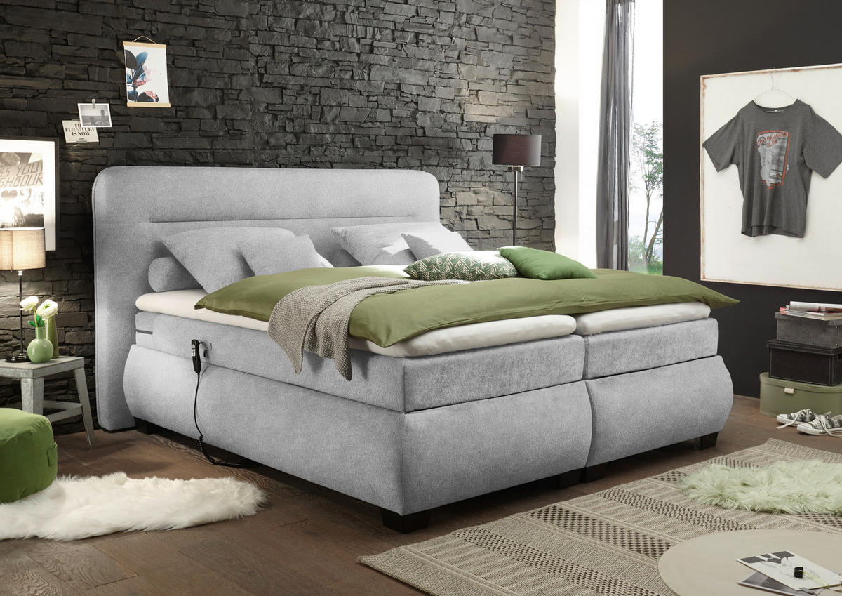 BOXSPRINGBETT 180/200 cm  in Silberfarben  - Silberfarben/Schwarz, Konventionell, Kunststoff/Textil (180/200cm) - MID.YOU