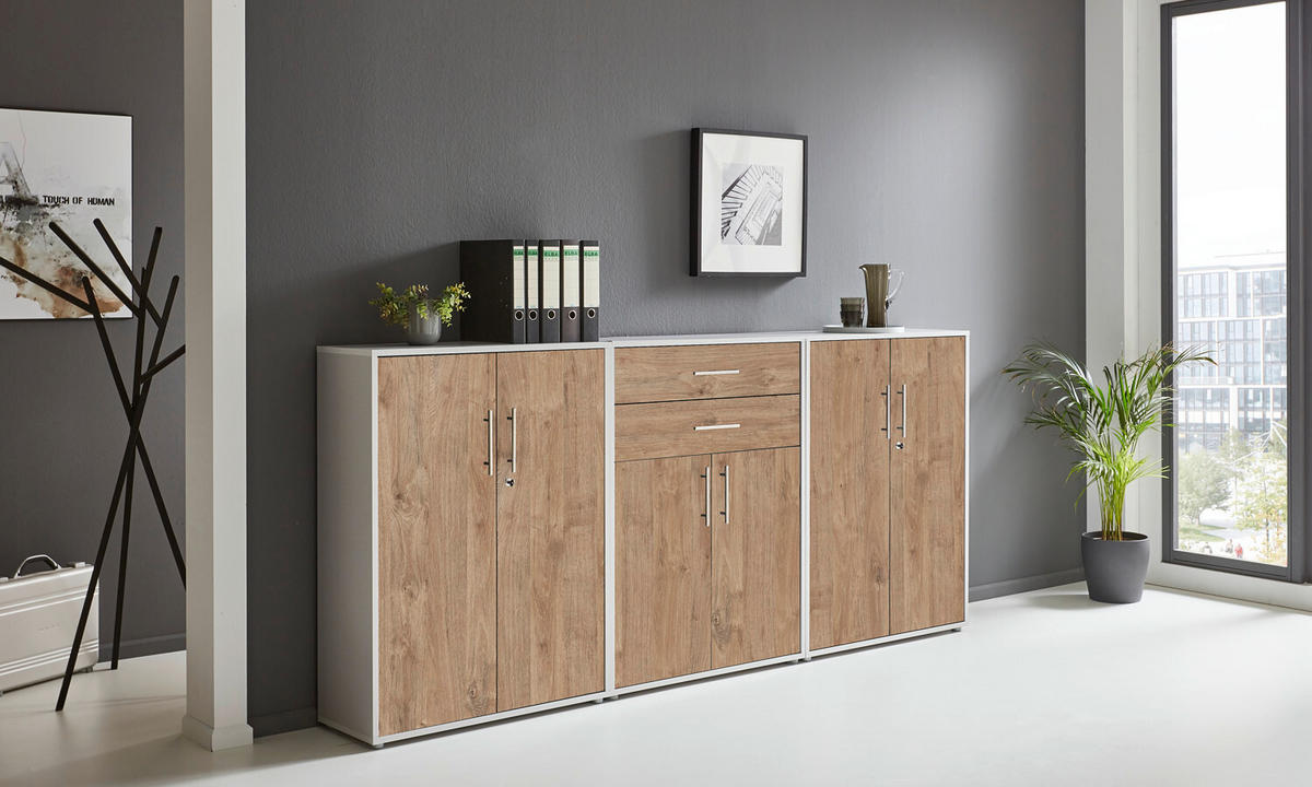 AKTENSCHRANK Grau, Eichefarben  - Eichefarben/Grau, MODERN, Holzwerkstoff (253,2/113,6/33cm) - MID.YOU