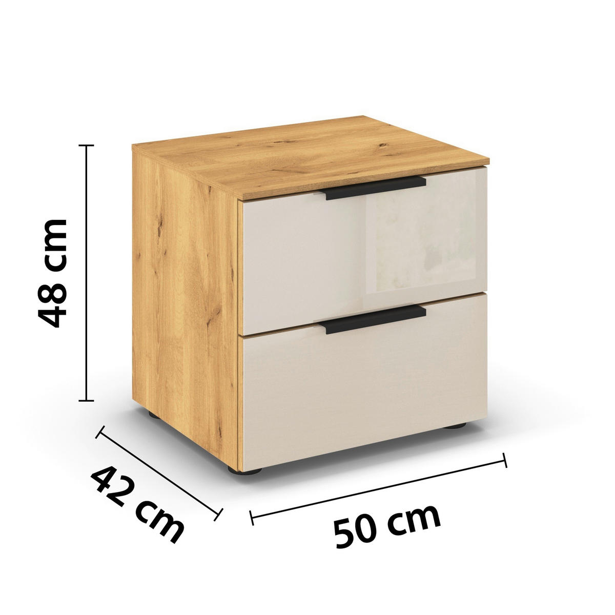 NACHTSCHRANK 50/48/42 cm, Eichefarben, Champagner,  - Champagner/Eichefarben, Design, Glas/Holzwerkstoff (50/48/42cm) - Novel