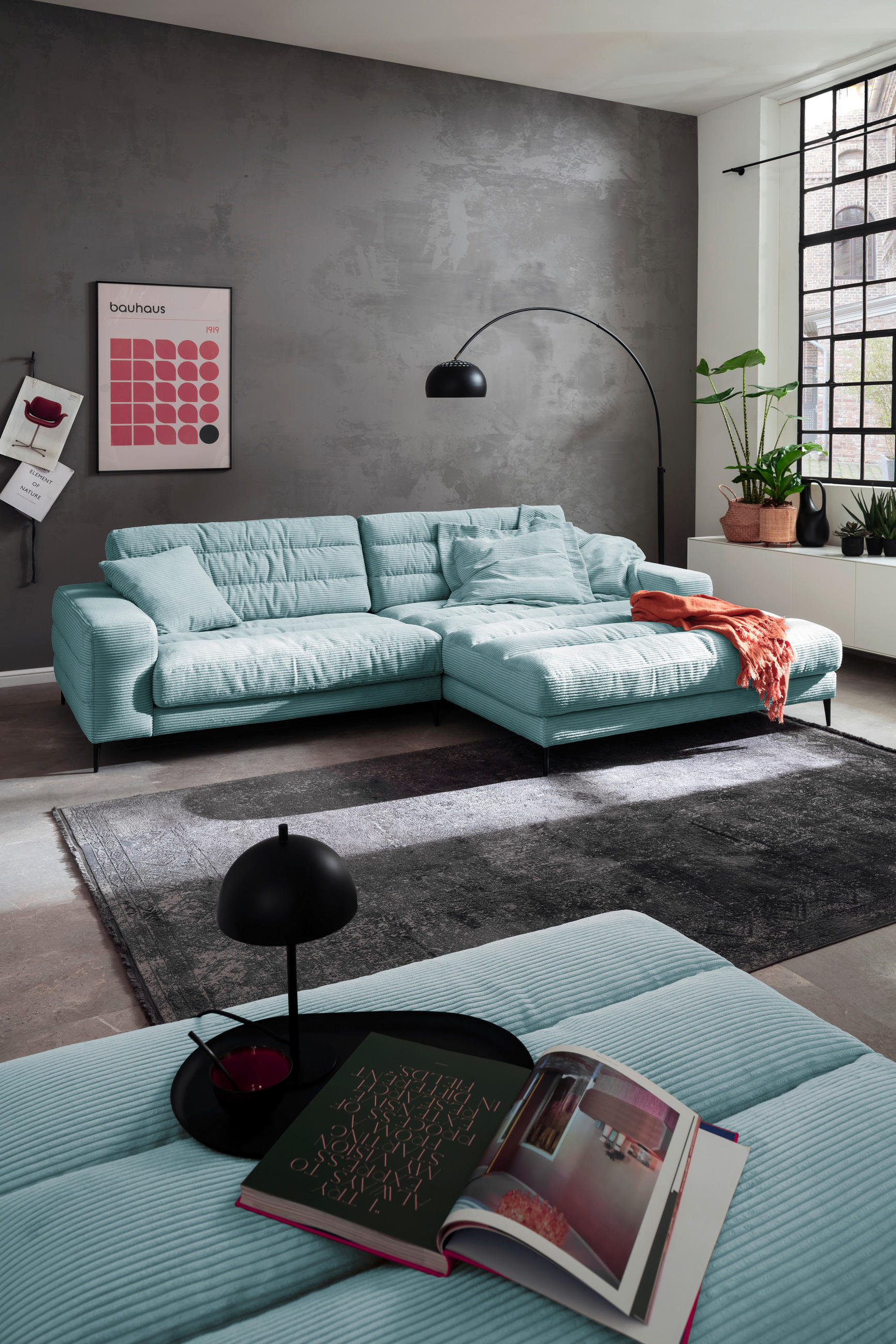 HOCKERBANK 90/83/125 cm Cord Hellblau Metall  - Schwarz/Hellblau, Design, Textil/Metall (90/83/125cm) - Dieter Knoll