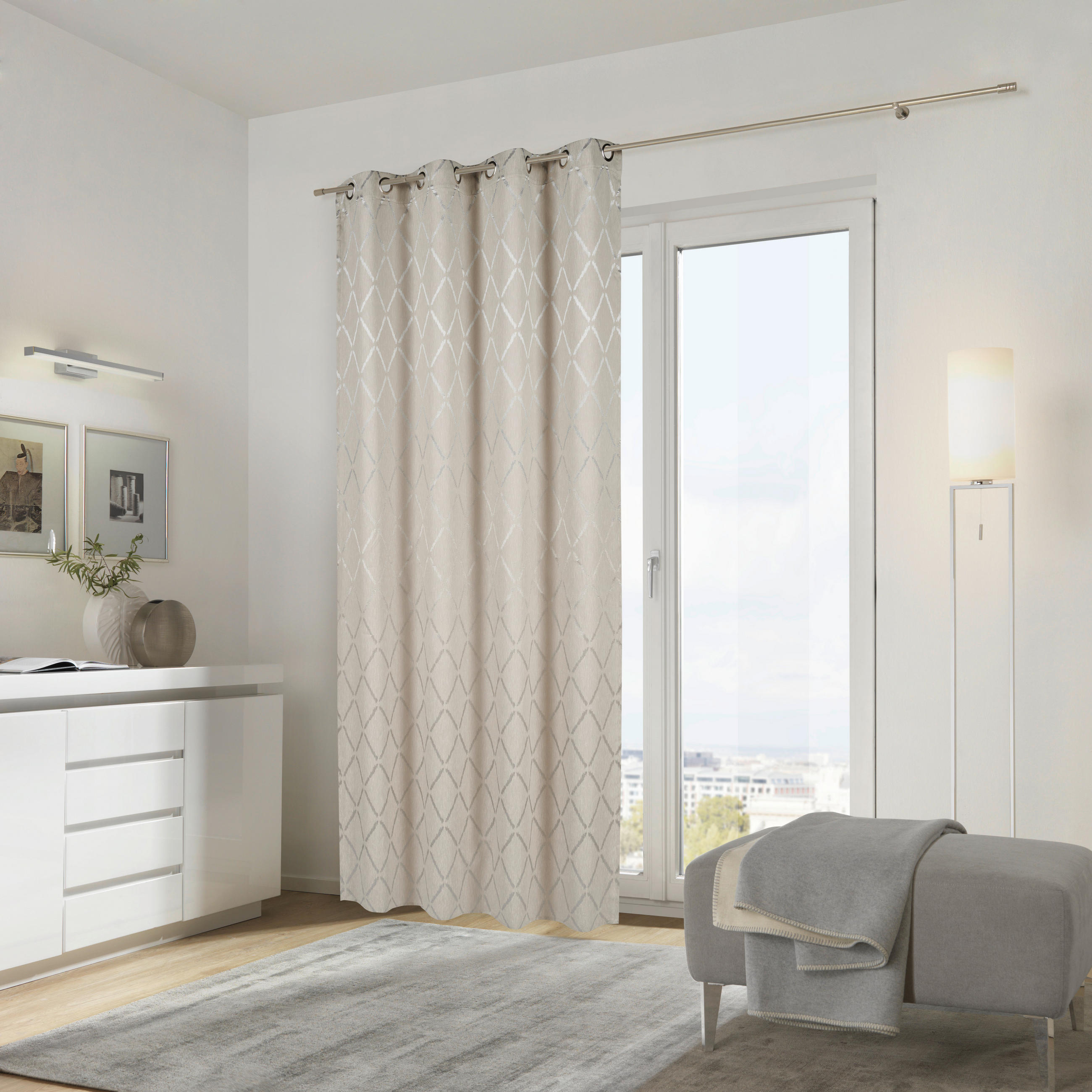 ÖSENVORHANG blickdicht  - Beige/Silberfarben, Design, Textil (140/245cm)