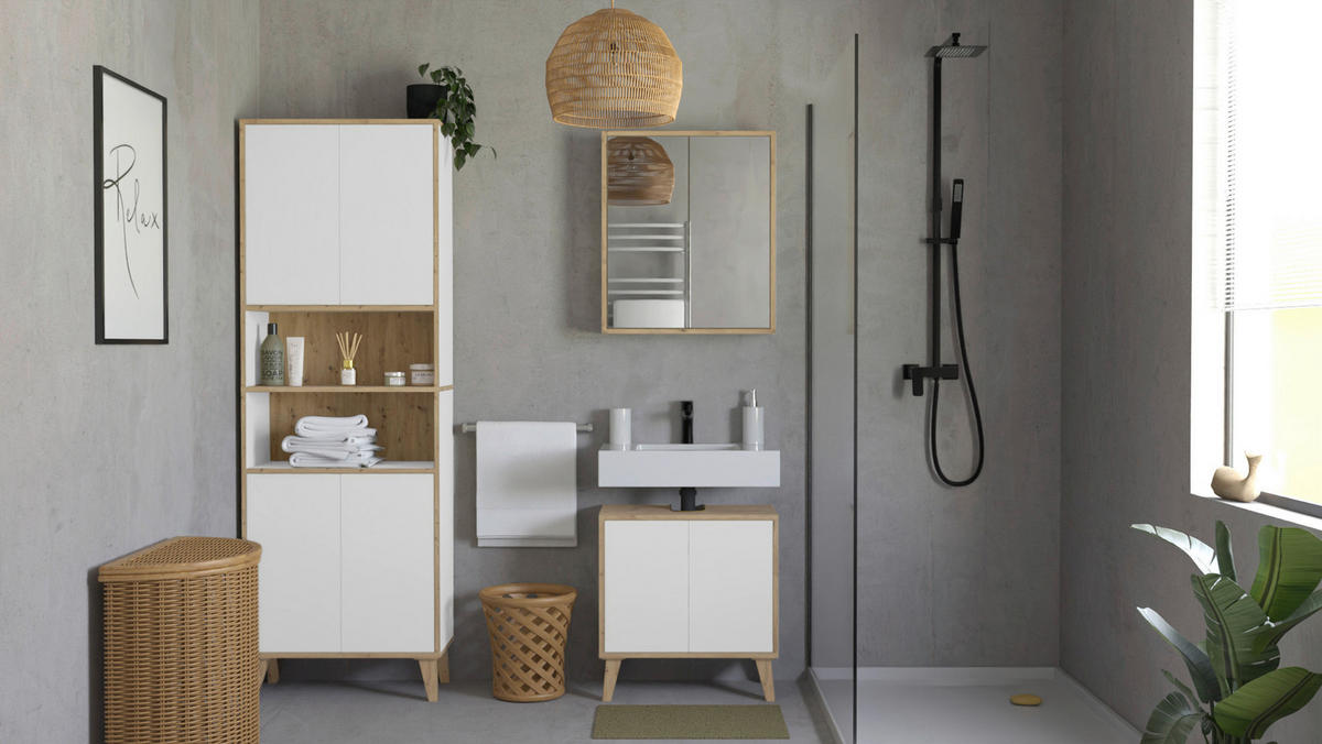 HOCHSCHRANK 66/195/32,5 cm  - Weiß/Eiche Artisan, MODERN, Holzwerkstoff/Kunststoff (66/195/32,5cm) - MID.YOU