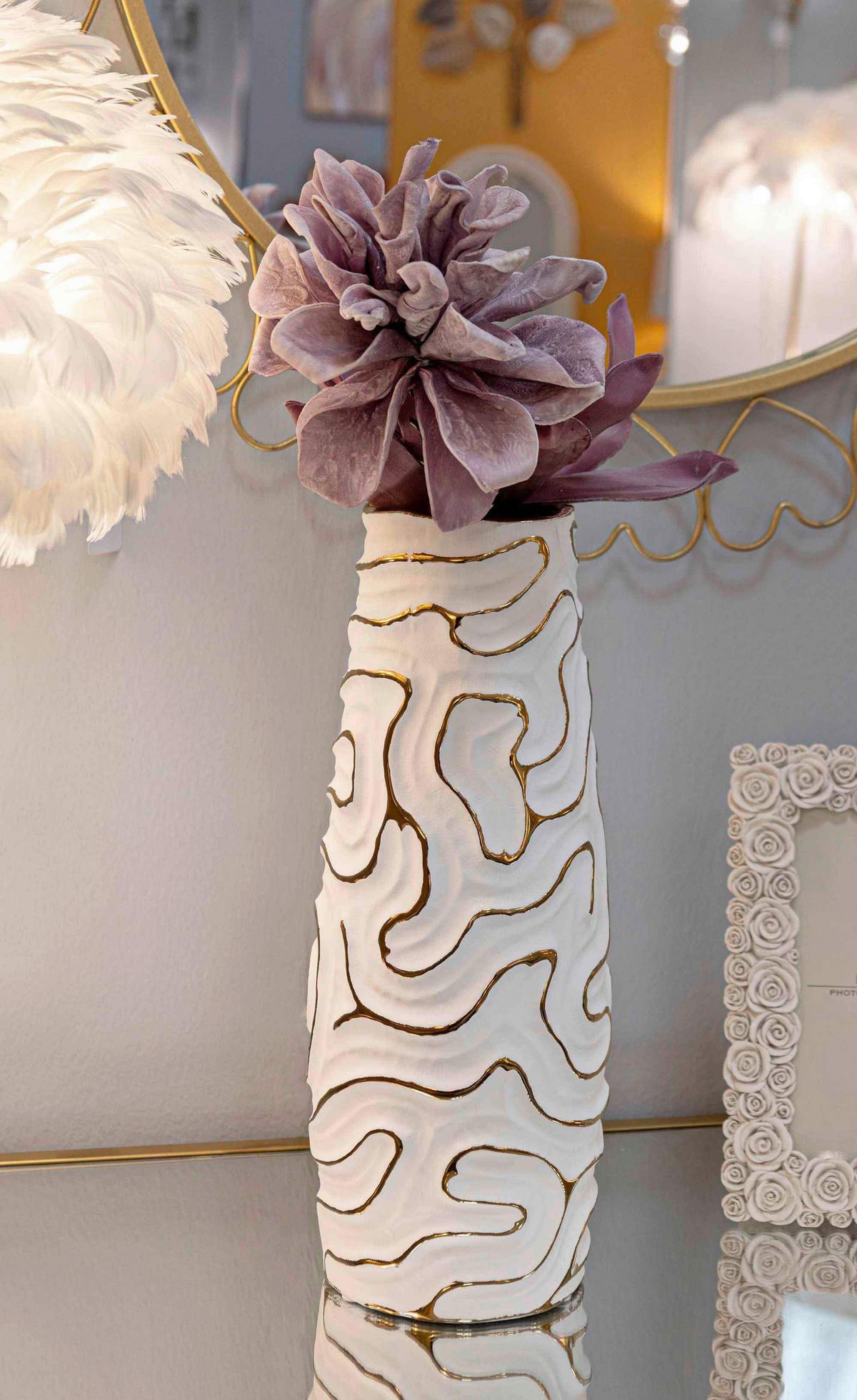 VASE  - Goldfarben/Weiß, Basics, Keramik (14.5/39.5/14.5cm)