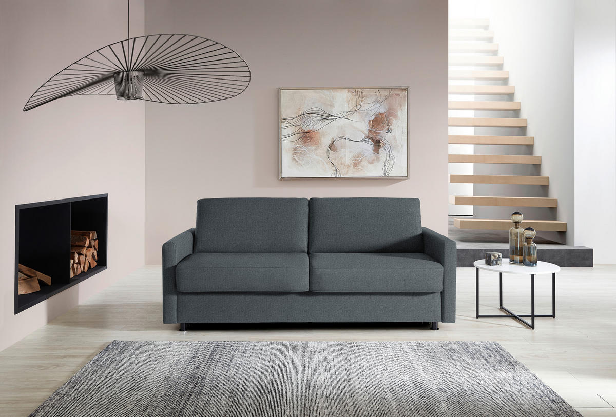 SCHLAFSOFA  in Flachgewebe Blaugrau  - Blaugrau/Schwarz, KONVENTIONELL, Textil/Metall (207/88/101cm) - Bali