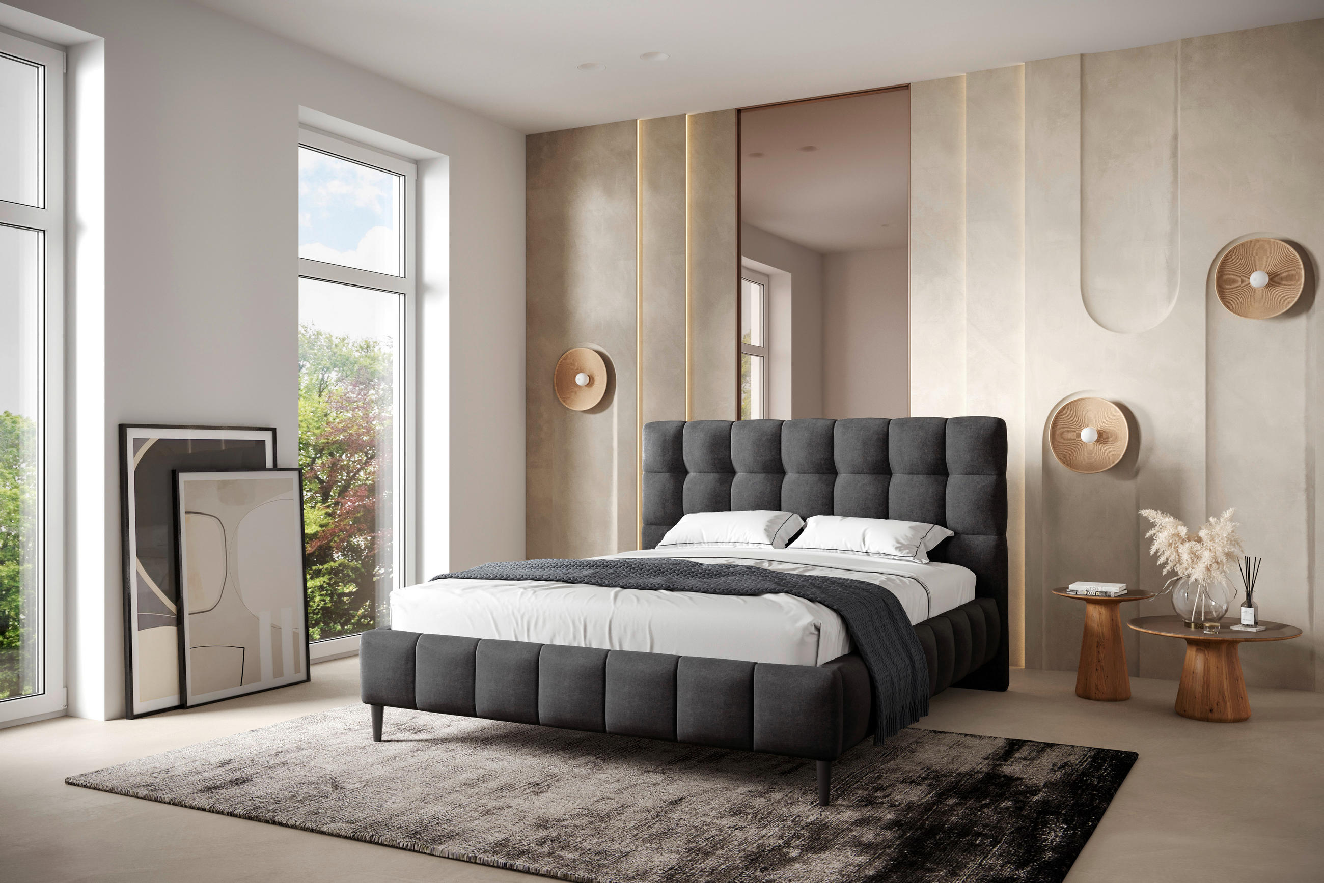 MID.YOU ČALÚNENÁ POSTEĽ, 180/200 cm, antracitová