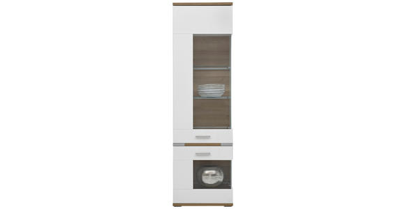 VITRINE Eichefarben, Weiß - Eichefarben/Silberfarben, Design, Glas/Holzwerkstoff (60,1/206,1/38cm) - Hom`in