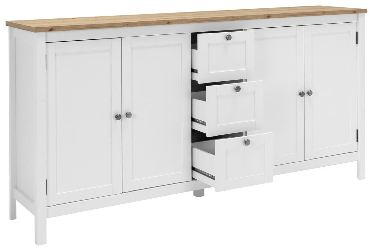 COMODĂ CU UȘI 180/90/40 cm  - alb/culoare lemn stejar, Konventionell, metal/material pe bază de lemn (180/90/40cm) - MID.YOU