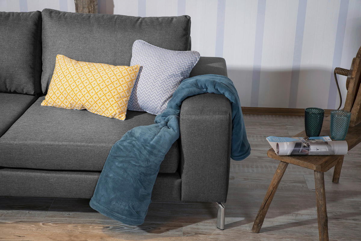ECKSOFA Anthrazit Flachgewebe  - Anthrazit/Silberfarben, Design, Textil/Metall (175/294cm) - Max Winzer