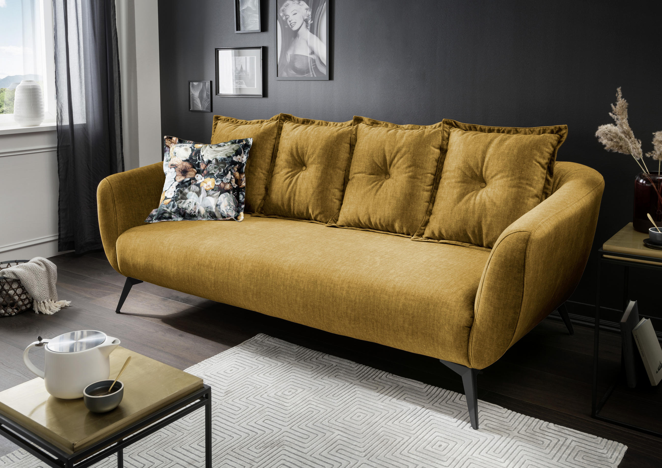 3-SITZER-SOFA in Velours Gelb, Multicolor - Gelb/Multicolor, MODERN, Holz/Textil (236/94/103cm) - Livetastic