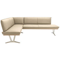 ECKBANK in Holz, Metall, Leder Beige  - Edelstahlfarben/Beige, Design, Leder/Holz (162/237cm) - Ambiente