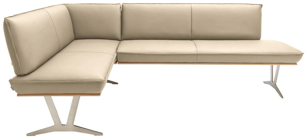 ECKBANK in Holz, Metall, Leder Beige  - Edelstahlfarben/Beige, Design, Leder/Holz (162/237cm) - Ambiente