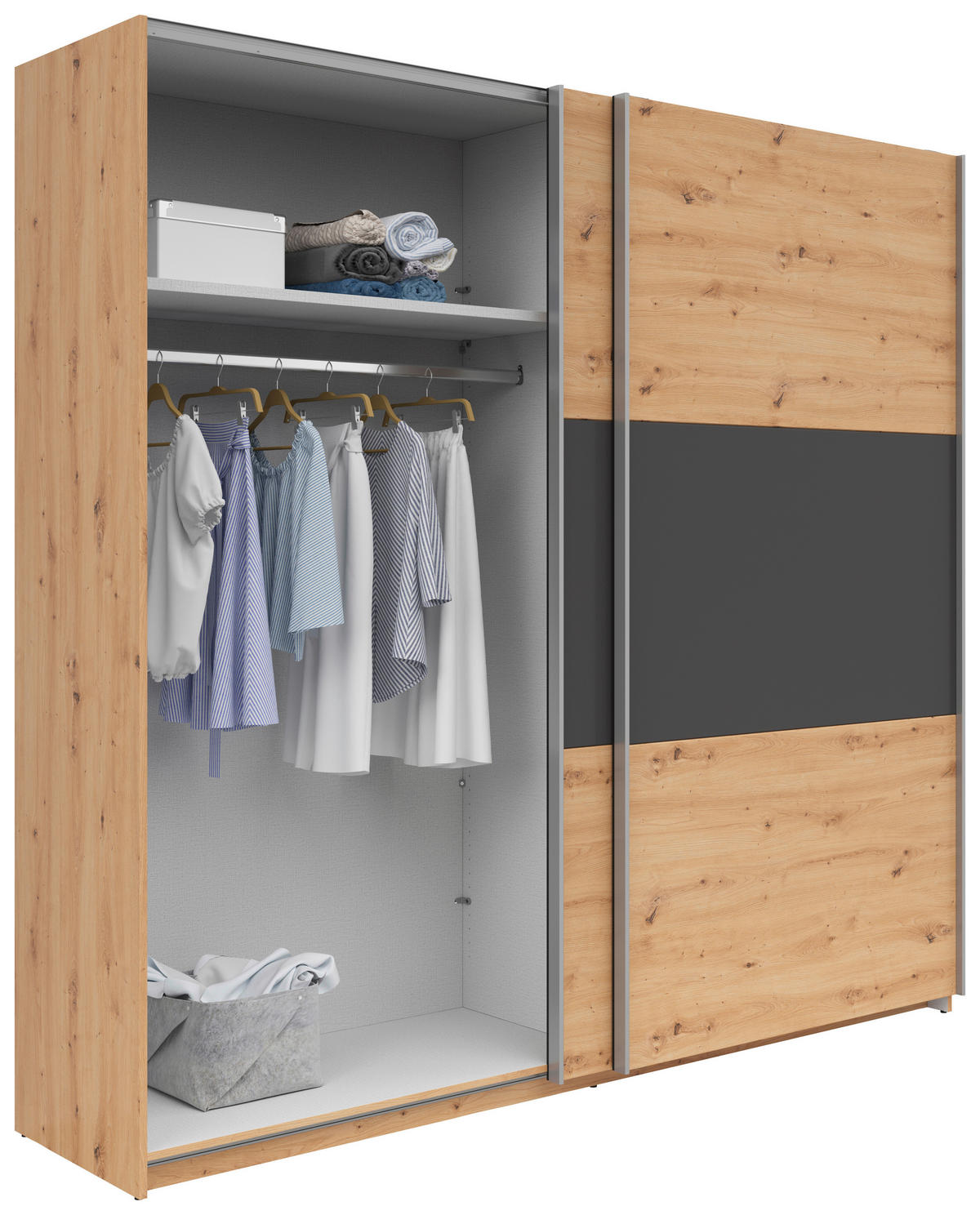 SCHWEBETÜRENSCHRANK 218/210/59 cm 2-türig Graphitfarben, Eiche Artisan  - Silberfarben/Graphitfarben, KONVENTIONELL, Holzwerkstoff/Metall (218/210/59cm)