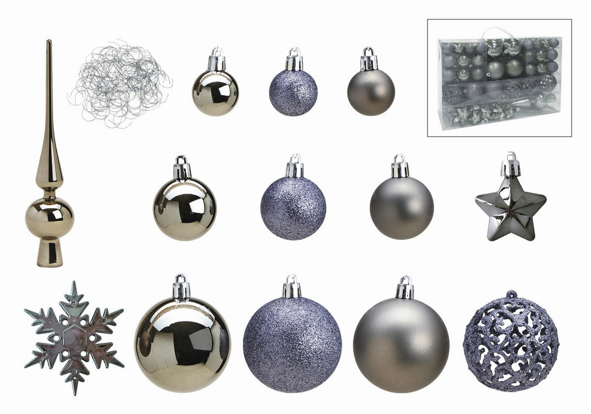 CHRISTBAUMKUGEL-SET 111-teilig  - Grau, Trend, Kunststoff (36/23/12cm) - X-Mas