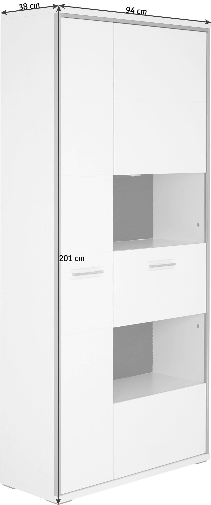 VITRINE  in Grau, Weiß, Edelstahlfarben  - Edelstahlfarben/Weiß, Design, Glas/Holzwerkstoff (94/201/38cm) - Xora