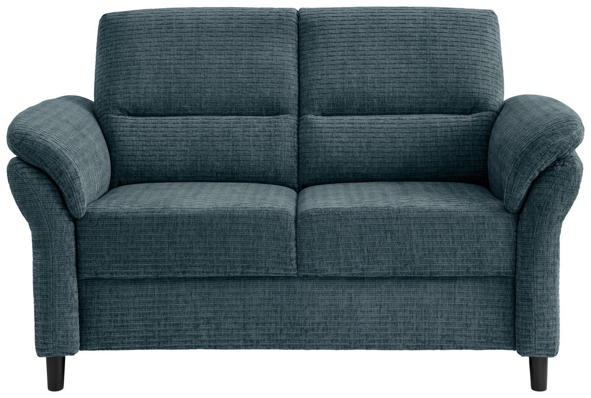 2-SITZER-SOFA in Mikrofaser Blau  - Blau/Schwarz, Modern, Holz/Textil (147/90/89cm) - Livetastic
