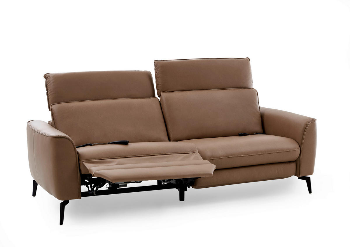 3-SITZER-SOFA in Echtleder Haselnussfarben  - Schwarz/Haselnussfarben, Natur, Leder/Metall (222/81/110cm) - Valdera