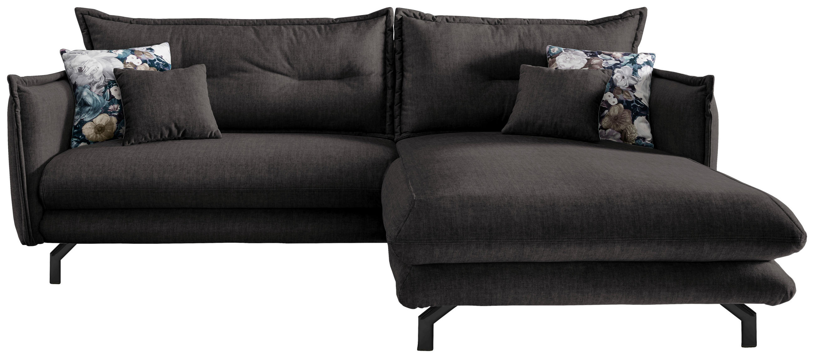 ECKSOFA in Velours Anthrazit  - Türkis/Anthrazit, Modern, Textil/Metall (255/180cm) - Livetastic