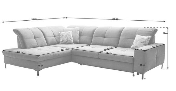 ECKSOFA in Chenille Grau  - Schwarz/Grau, Design, Textil/Metall (240/308cm) - Xora