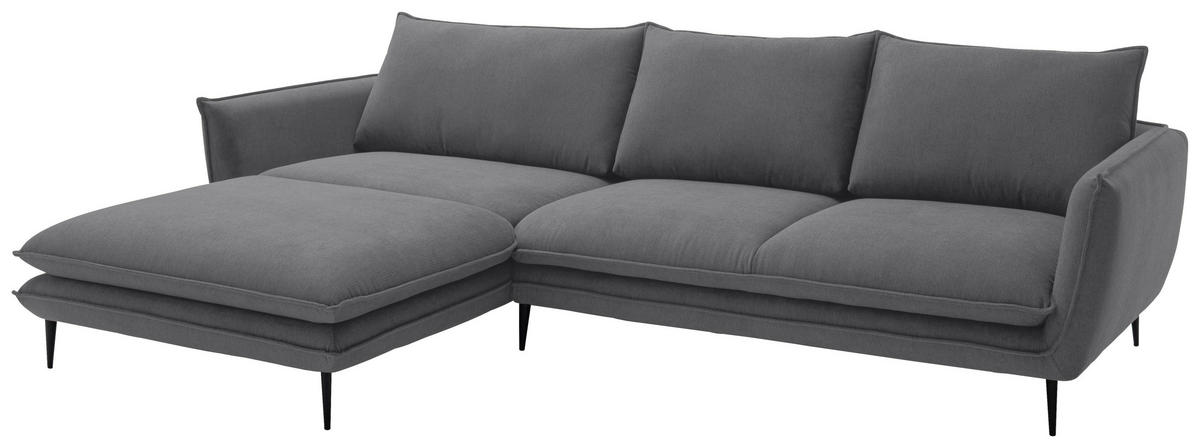 ECKSOFA Dunkelgrau Webstoff  - Dunkelgrau/Schwarz, KONVENTIONELL, Textil/Metall (196/304cm) - Hom`in