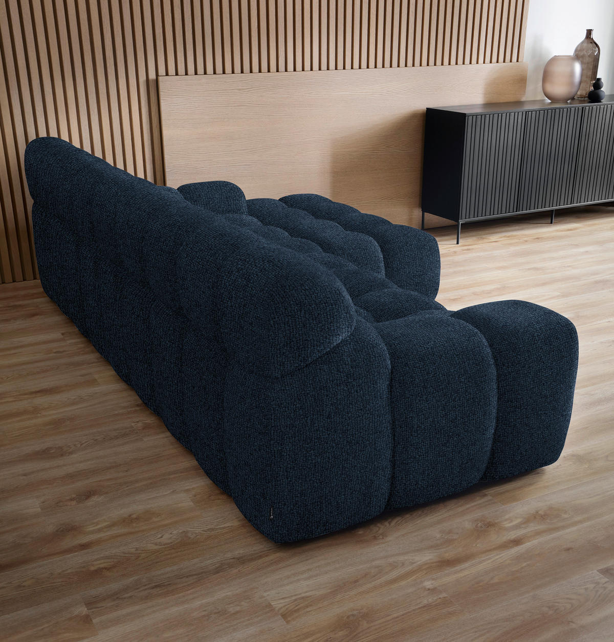 ECKSOFA in Webstoff Dunkelblau  - Schwarz/Dunkelblau, Modern, Kunststoff/Textil (297/180cm) - Welnova