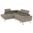 ECKSOFA Greige Struktur  - Greige/Silberfarben, KONVENTIONELL, Textil/Metall (207/268cm) - Carryhome