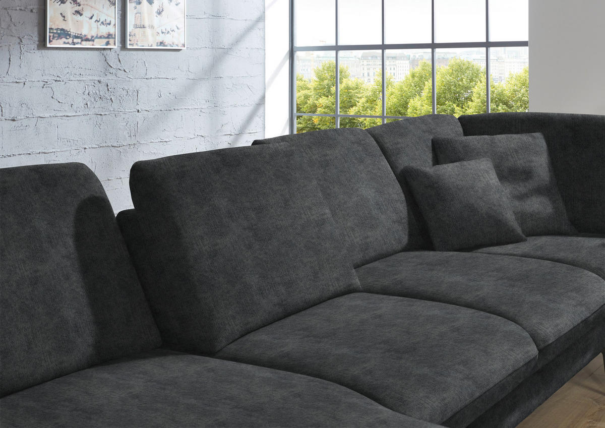 WOHNLANDSCHAFT in Velours Anthrazit  - Anthrazit/Schwarz, Design, Textil/Metall (180/344/208cm) - Dieter Knoll