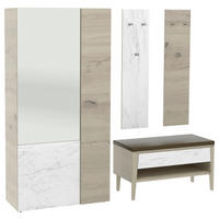 GARDEROBE 4-teilig  in 220/194/42,6 cm  - Weiss/Eichefarben, Natur, Glas/Leder (220/194/42,6cm) - Voglauer