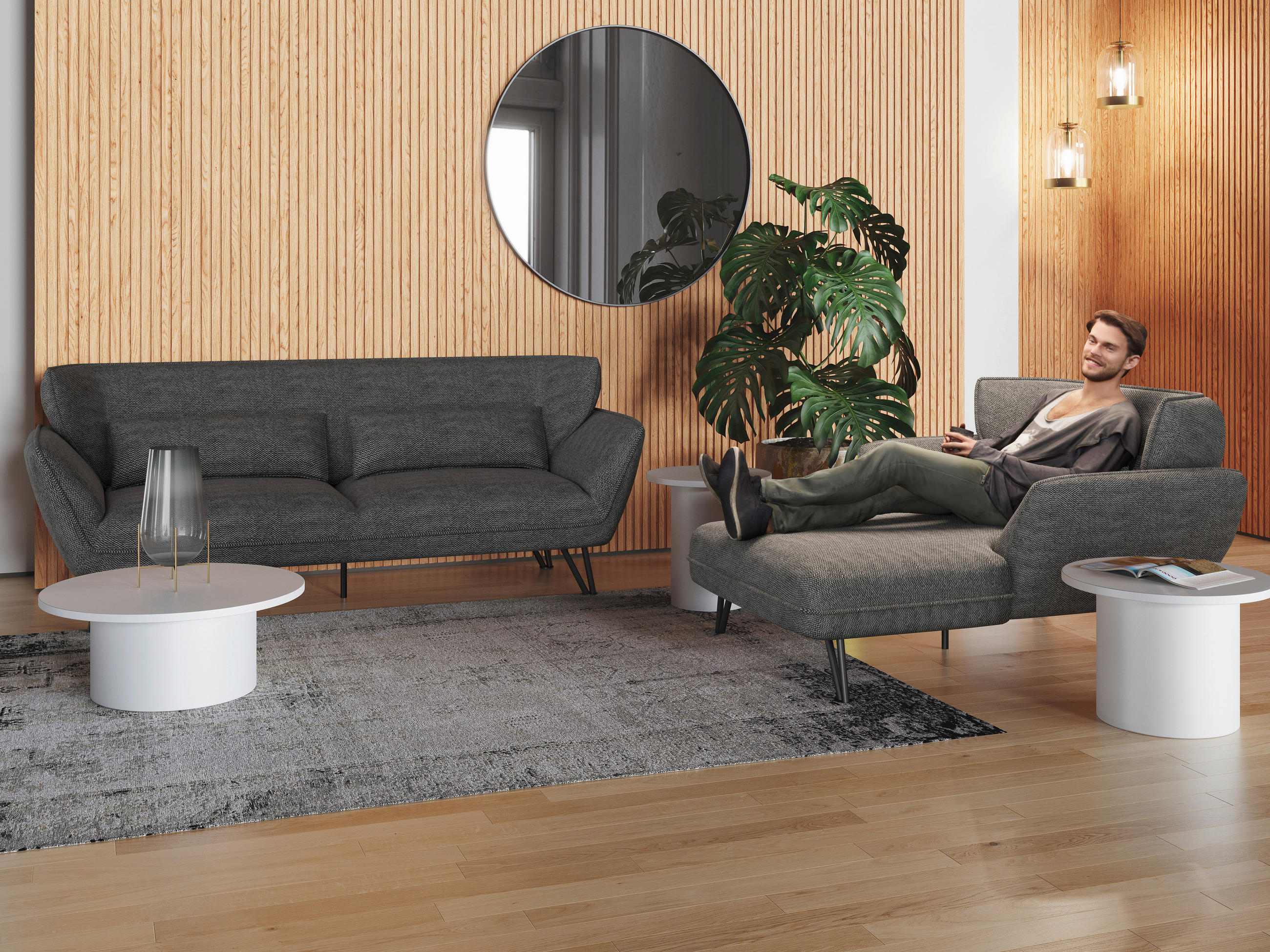 3-SITZER-SOFA in Webstoff Anthrazit  - Anthrazit, MODERN, Textil/Metall (228/81/89cm) - MID.YOU