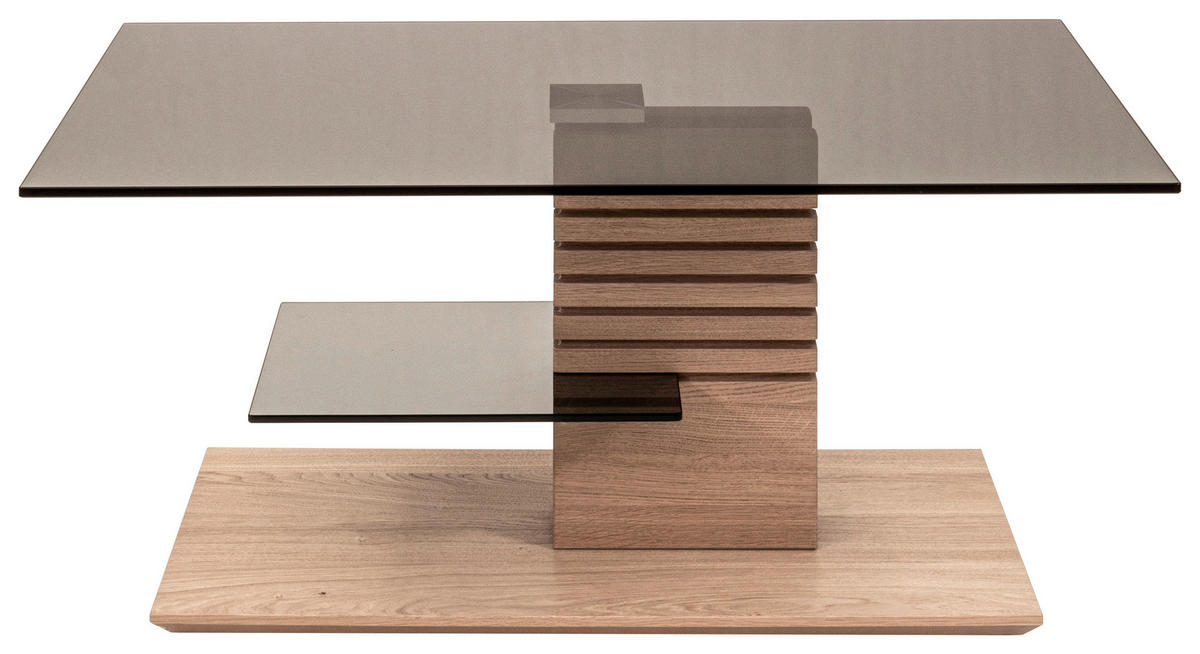 COUCHTISCH Asteiche furniert, teilmassiv ESG, Parsolglas 100/60/47-65 cm rechteckig Grau, Eiche Bianco, Silberfarben  - Eiche Bianco/Silberfarben, Glas/Holz (100/60/47-65cm)