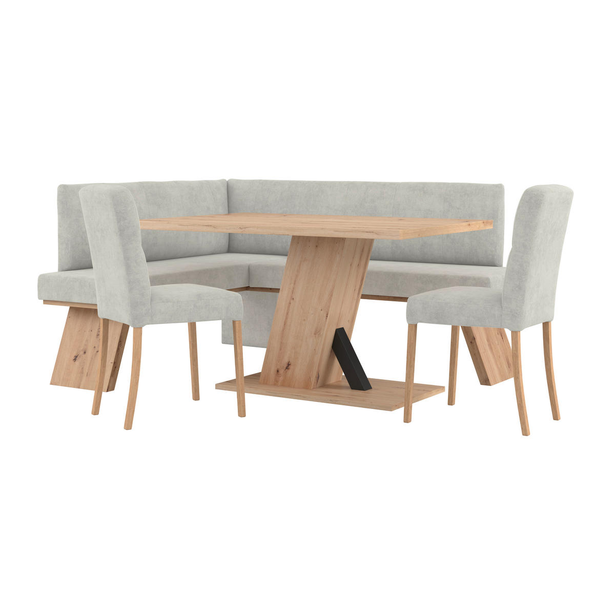 ECKBANK 140/160 cm Webstoff Hellgrau   - Eichefarben/Hellgrau, KONVENTIONELL, Textil (140/160cm) - Livetastic