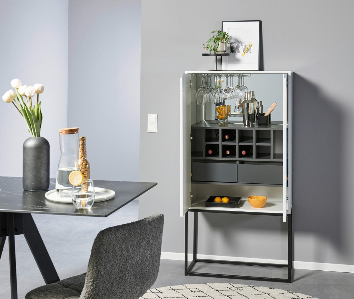 BARSCHRANK Weiß  - Schwarz/Weiß, Design, Glas/Holzwerkstoff (80/157/38cm) - Xora