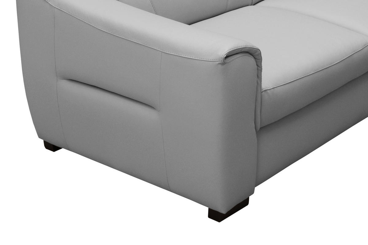 ECKSOFA  in Lederlook Echtleder Platinfarben  - Platinfarben/Wengefarben, Design, Leder/Holz (260/260cm) - Celina Home